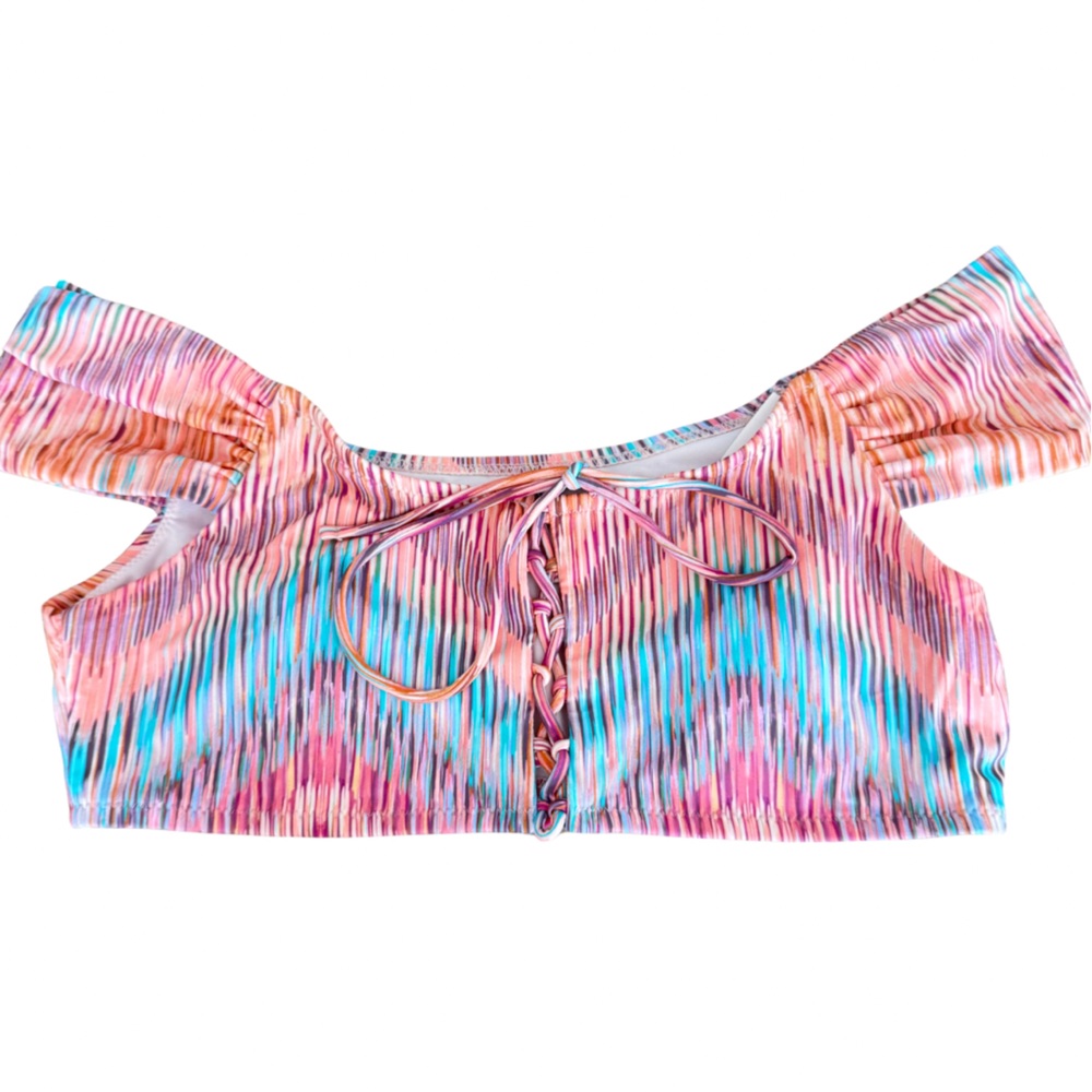 RAISINS Swim Top Size XL Bikini Chevron Stripe Orange Purple Blue NWT